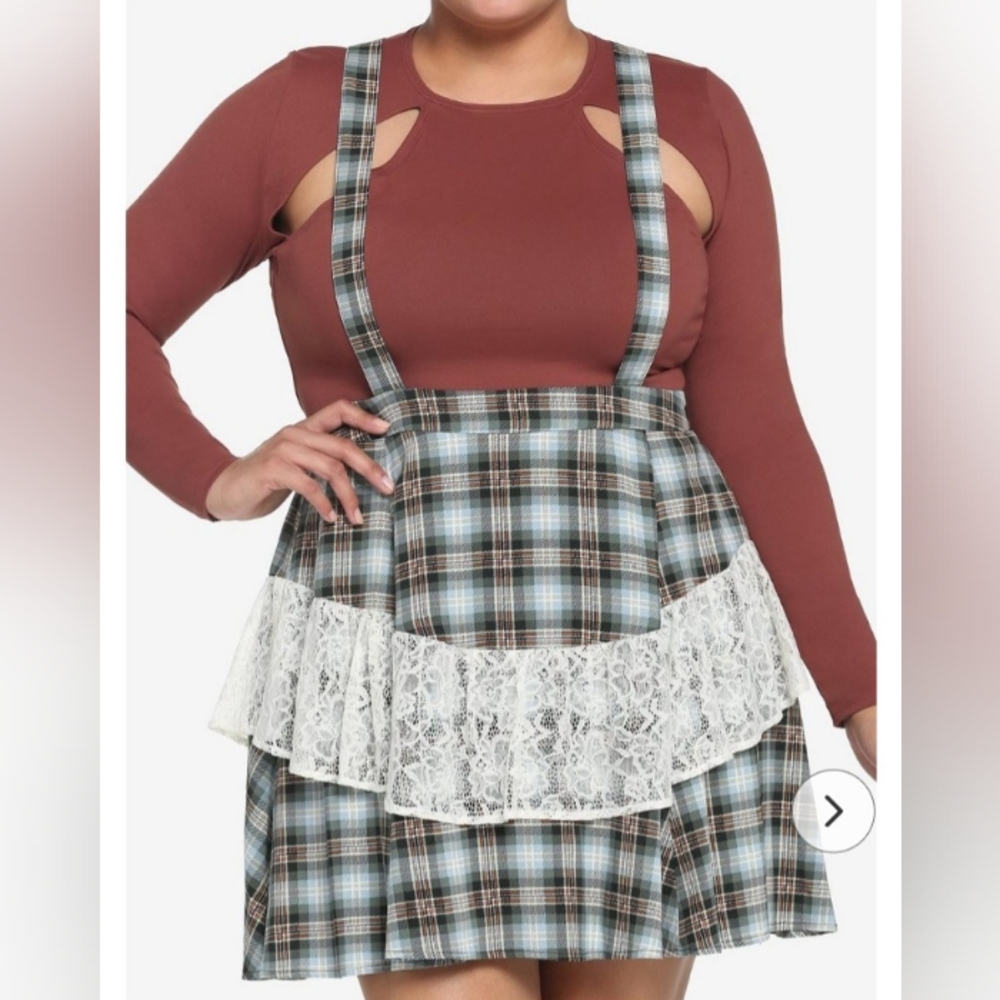NWT Blue & Grey Plaid Ruffle Suspender Skirt Plus Size 3X